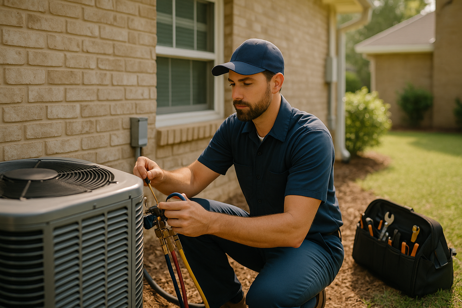 Editorial illustration depicting hvac maintenance extreme heat humidity